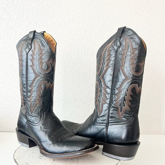 Rod Patrick Mens Cowboy Boots Size 13A Black Calf Leather Blunt Toe Western - Picture 1 of 11